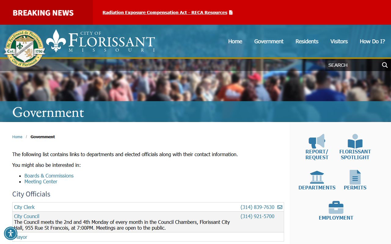 Florissant city government page for marriage record information