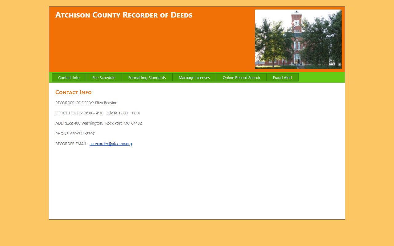 Atchison County Missouri Recorder of Deeds website for marriage records