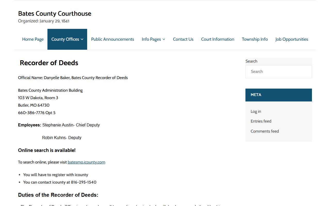 Bates County Missouri Recorder of Deeds page for marriage records