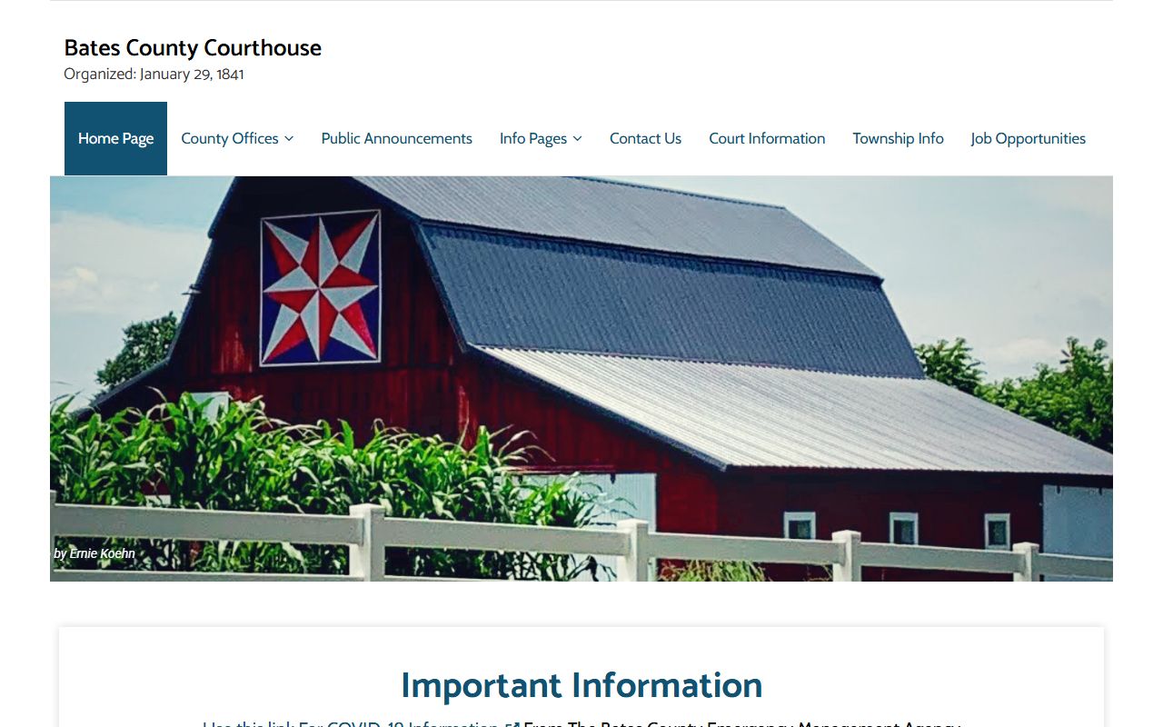 Bates County Missouri website for county government and marriage records