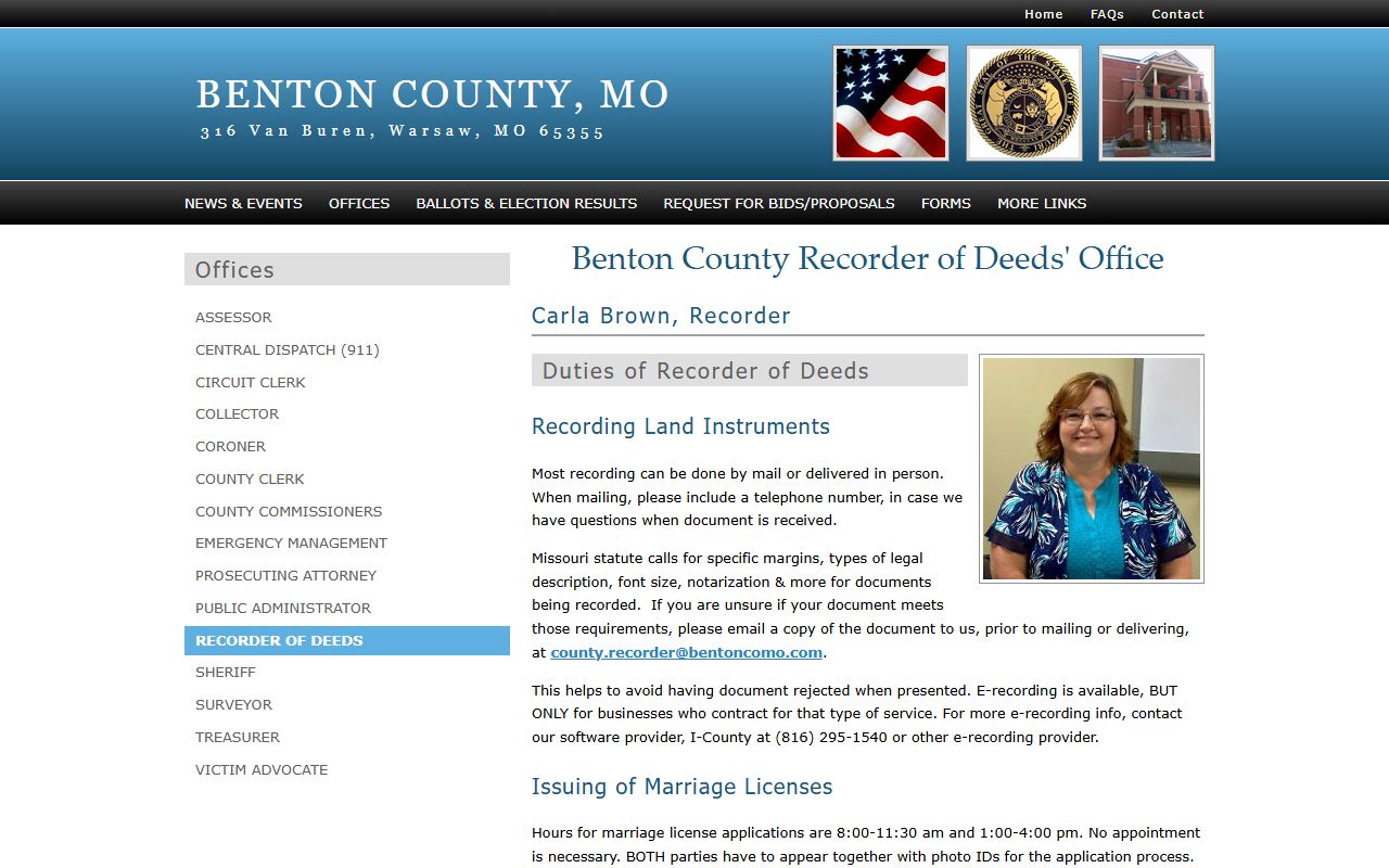 Benton County Missouri Recorder of Deeds page for marriage records