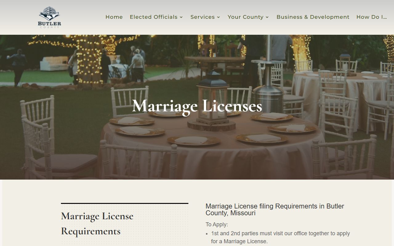 Butler County Missouri marriage license information page