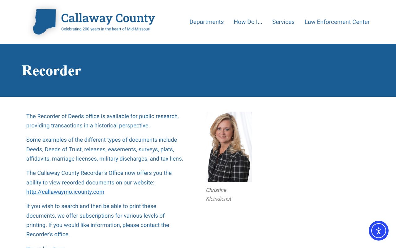 Callaway County Missouri Recorder of Deeds website for marriage records