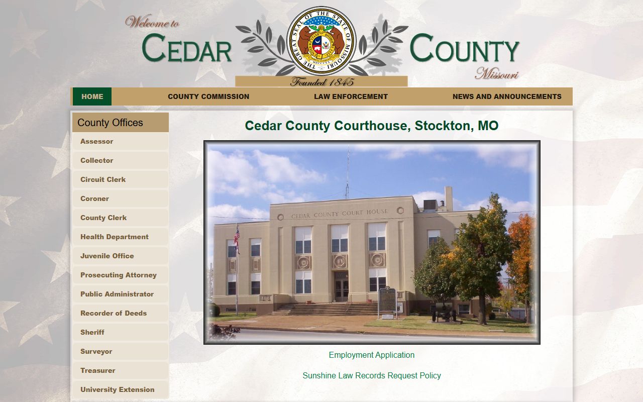 Cedar County Missouri website for marriage records information