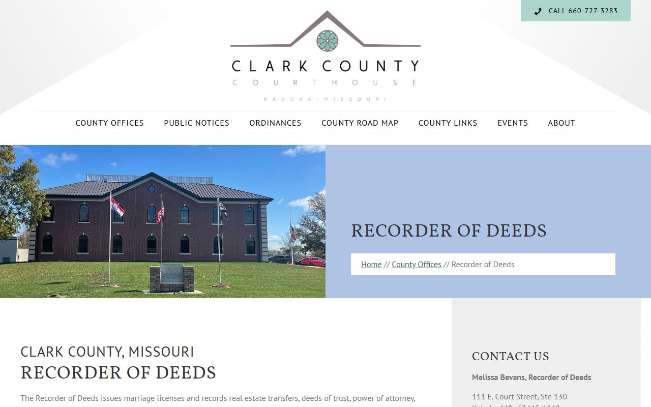 Clark County Missouri Recorder of Deeds page for marriage records