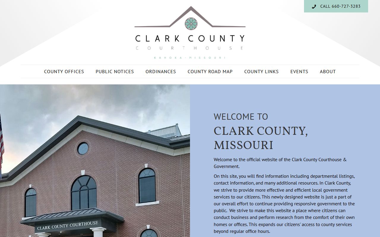 Clark County Missouri website with county office information for marriage records