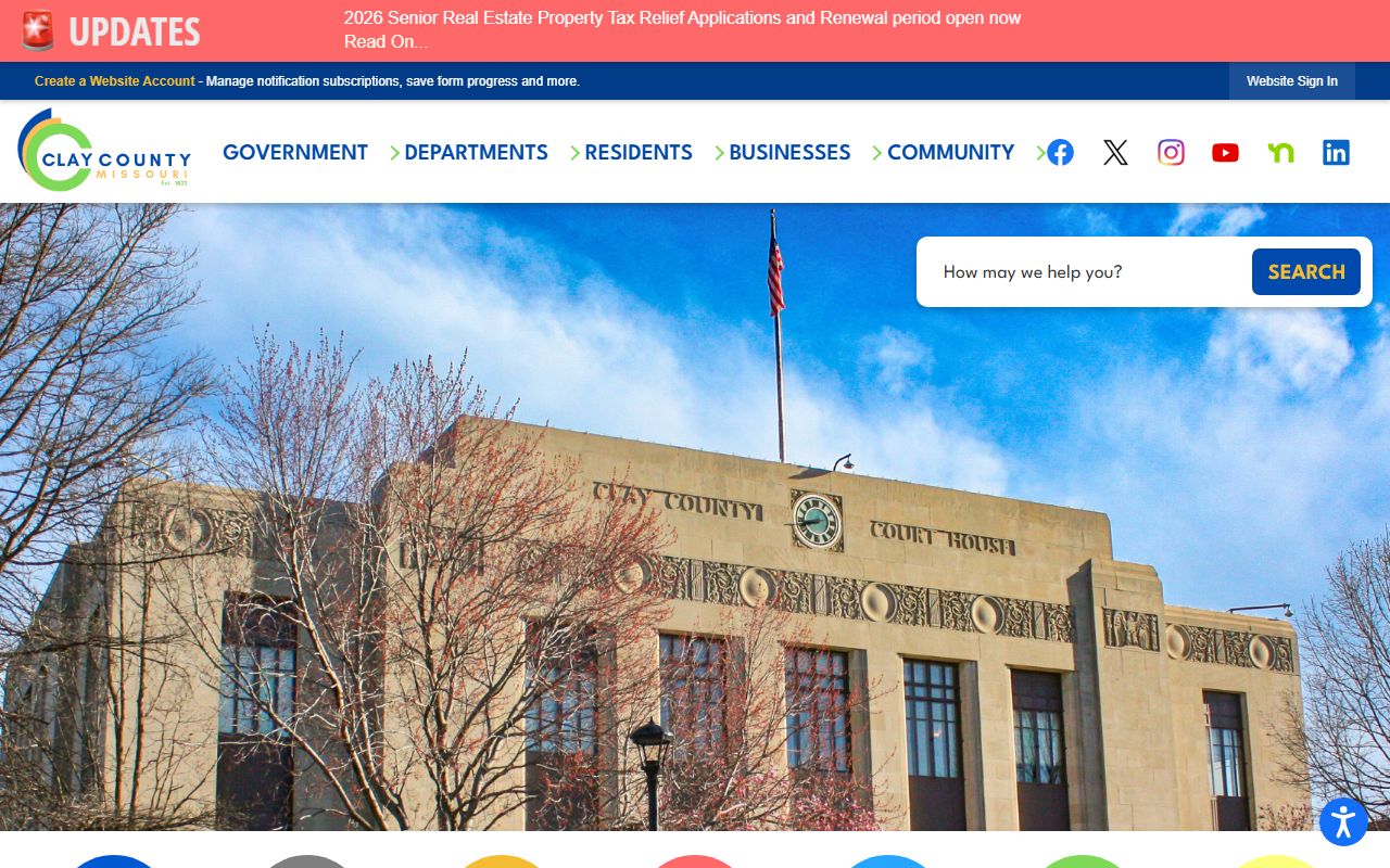 Clay County Missouri website with links to marriage records and county offices