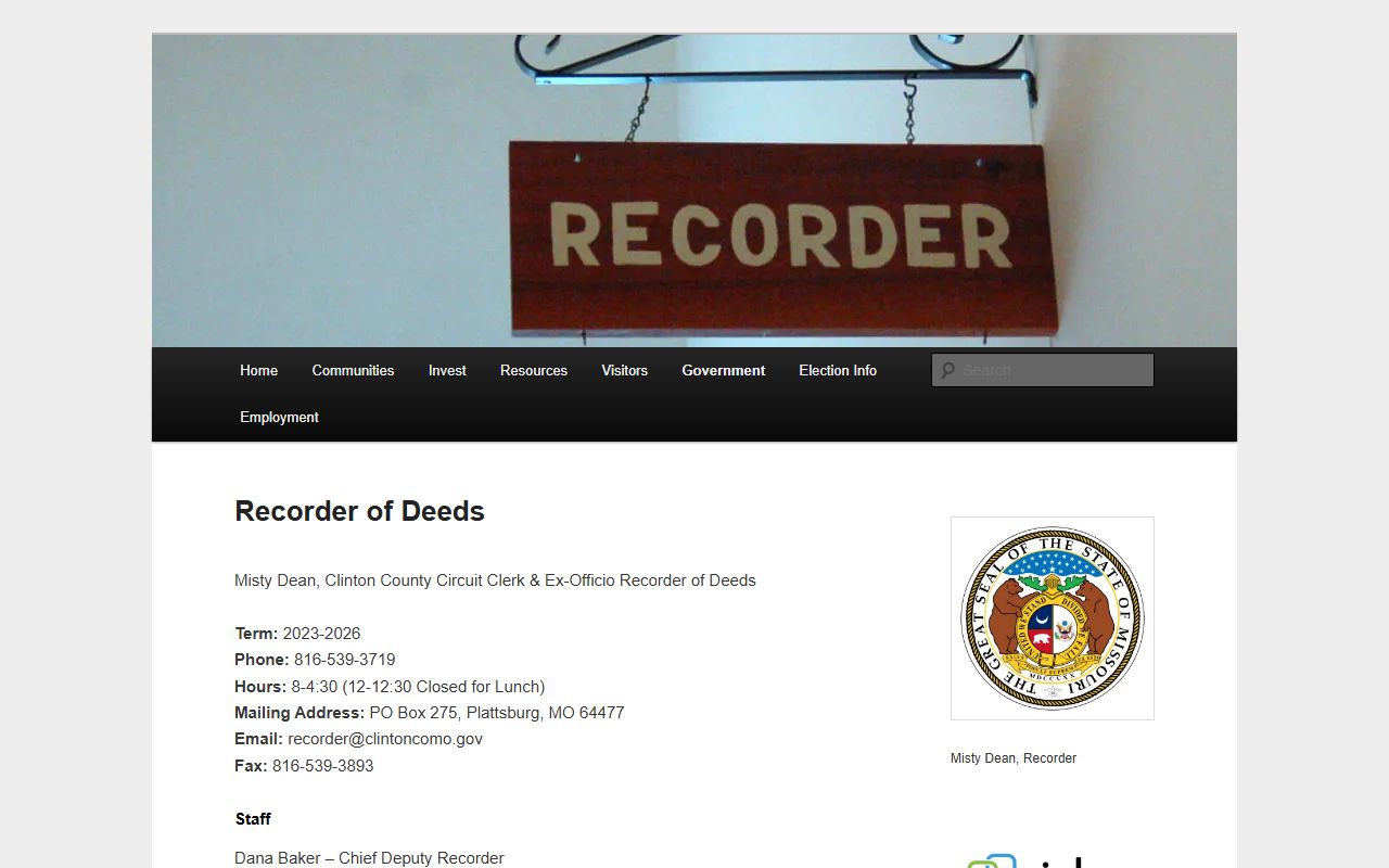 Clinton County Missouri Recorder of Deeds page for marriage records