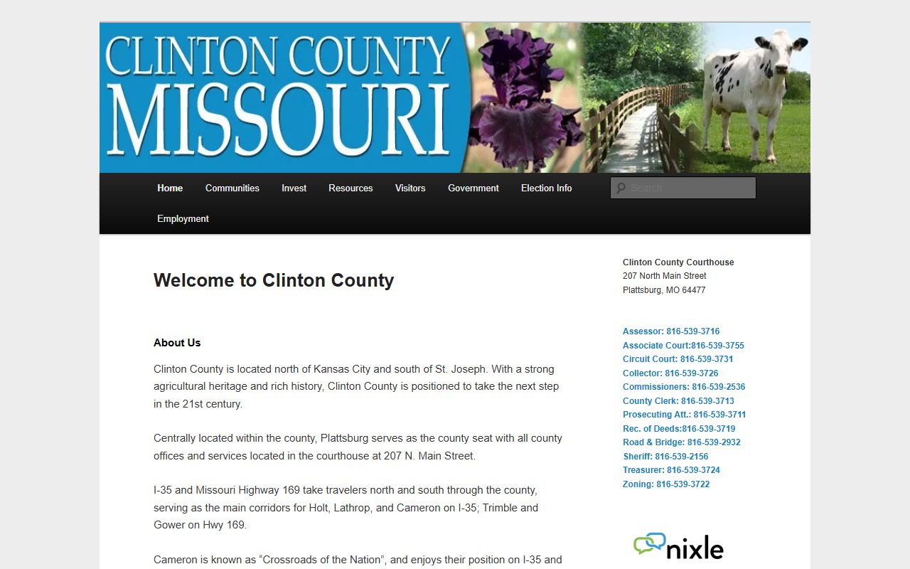 Clinton County Missouri website for county offices and marriage records