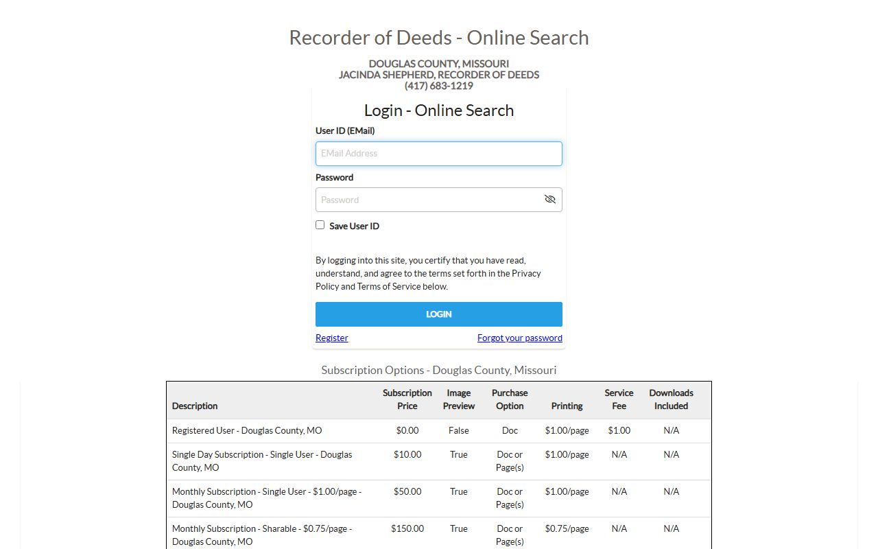 Douglas County Missouri online search portal for marriage records