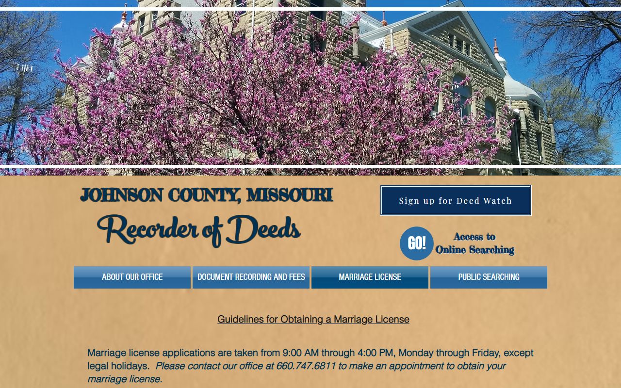 Johnson County Missouri marriage license page for records search