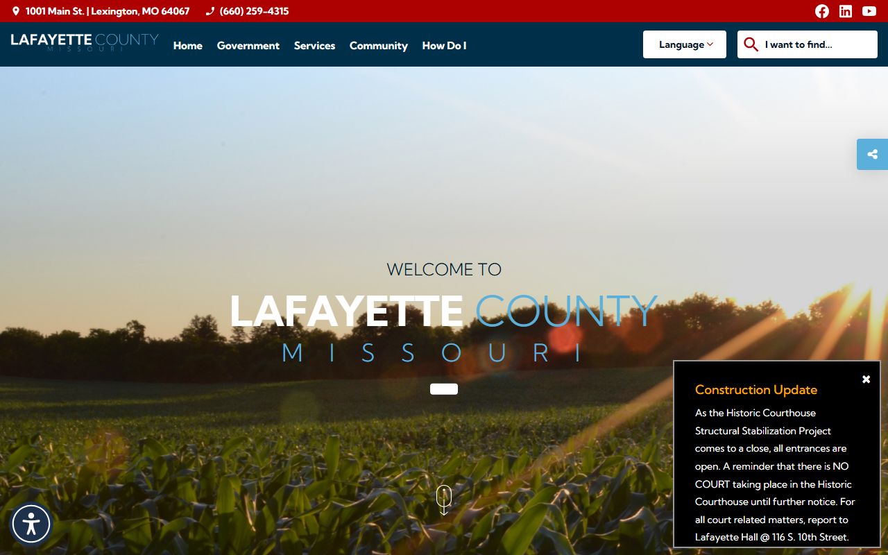 Lafayette County Missouri government website for marriage records