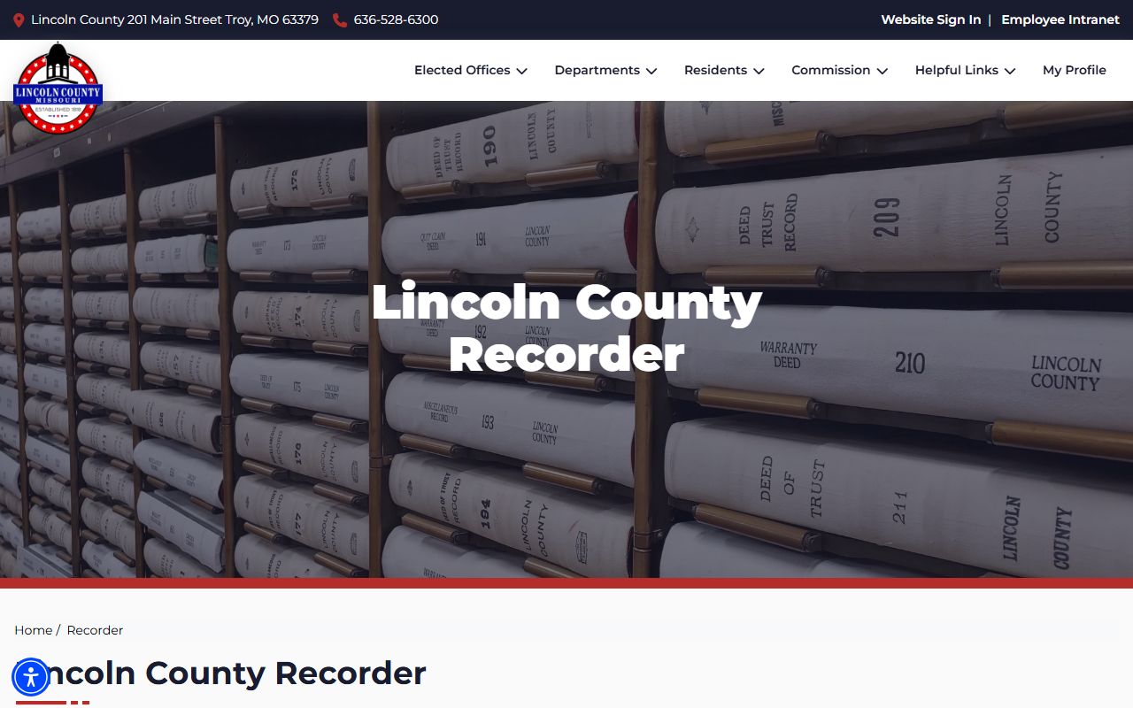 Lincoln County Missouri Recorder of Deeds page for marriage records
