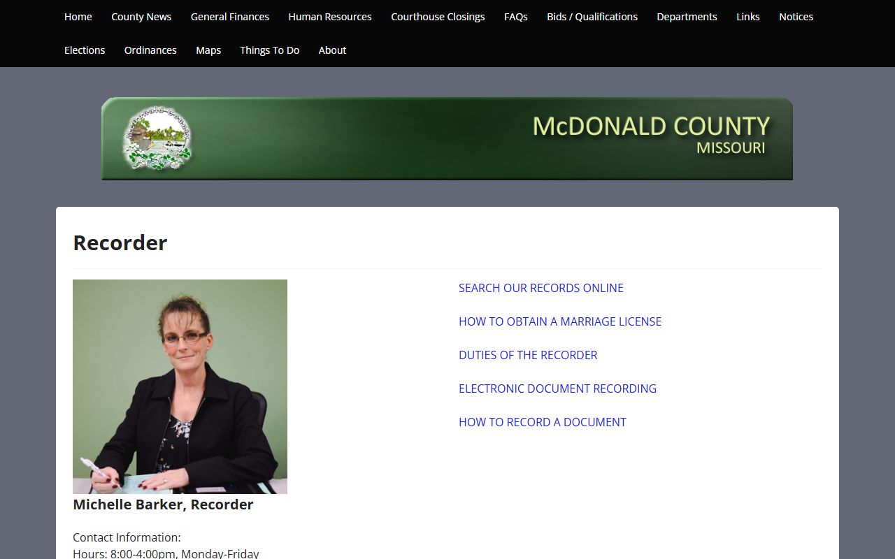 McDonald County Missouri Recorder of Deeds marriage records office