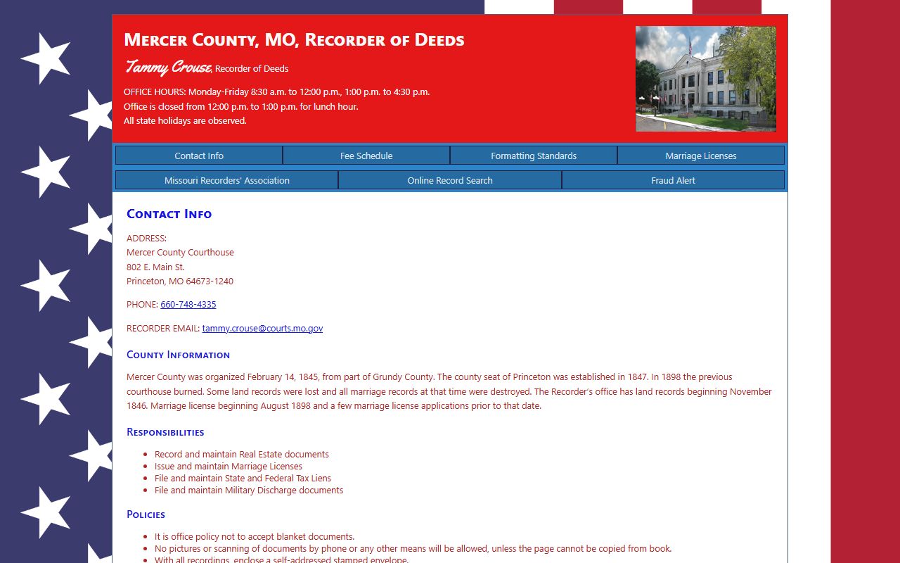 Mercer County Missouri Recorder of Deeds marriage records office