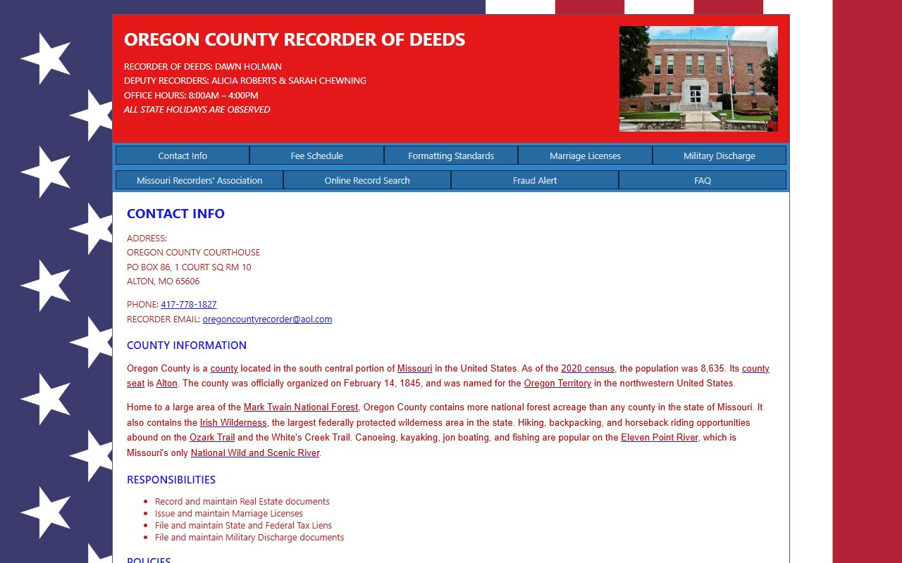 Oregon County Missouri Recorder of Deeds office for marriage records