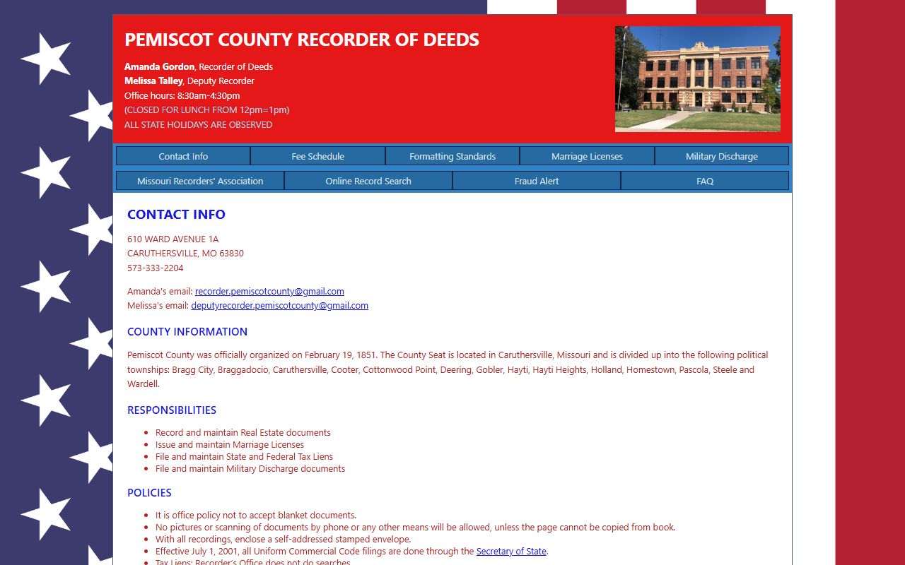 Pemiscot County Missouri Recorder of Deeds for marriage records