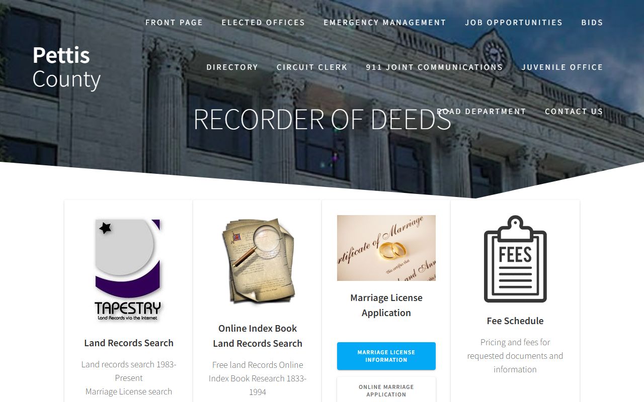 Pettis County Missouri Recorder of Deeds for marriage records