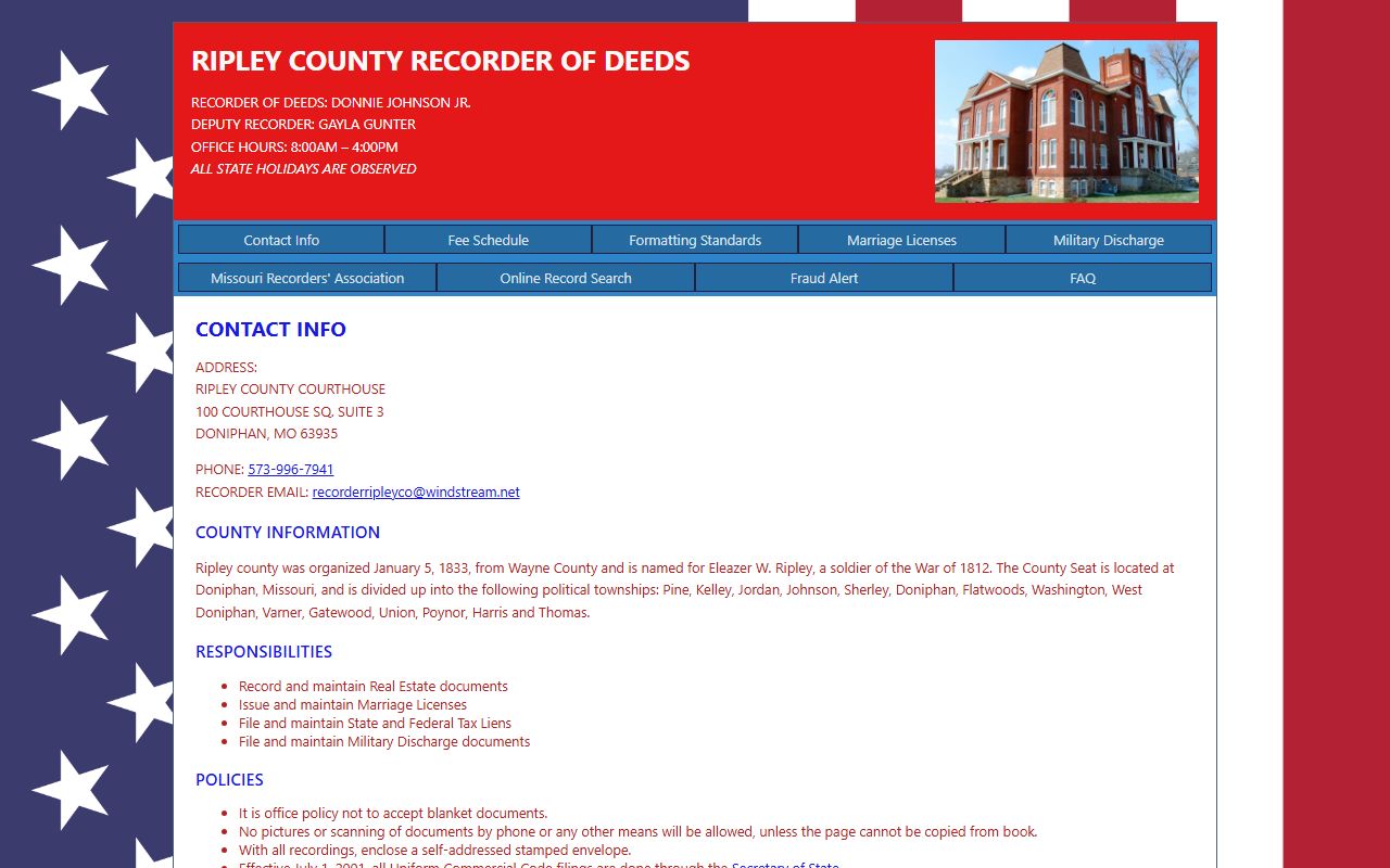 Ripley County Missouri Recorder of Deeds for marriage records