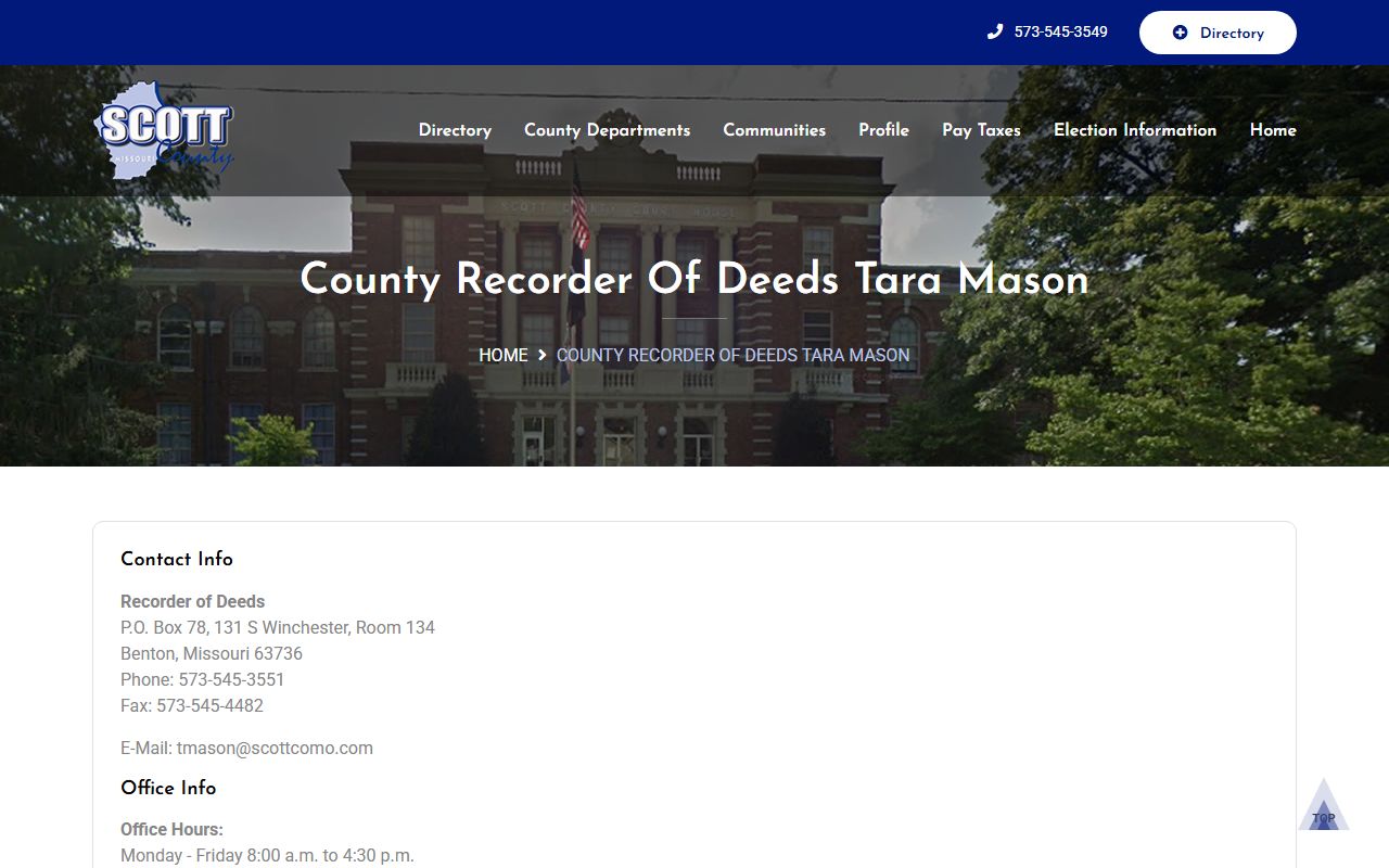 Scott County Missouri marriage records recorder of deeds office