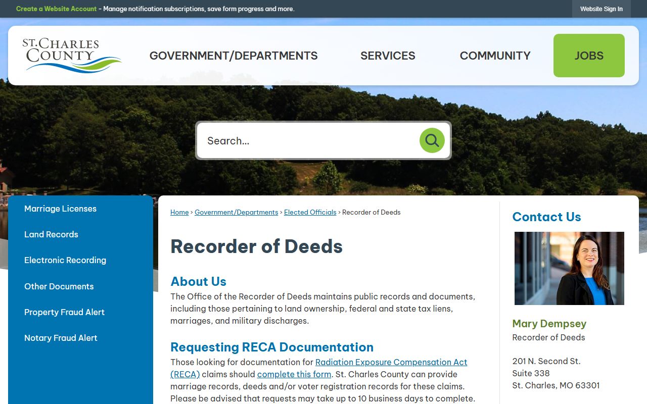 St. Charles County Recorder of Deeds office for marriage records