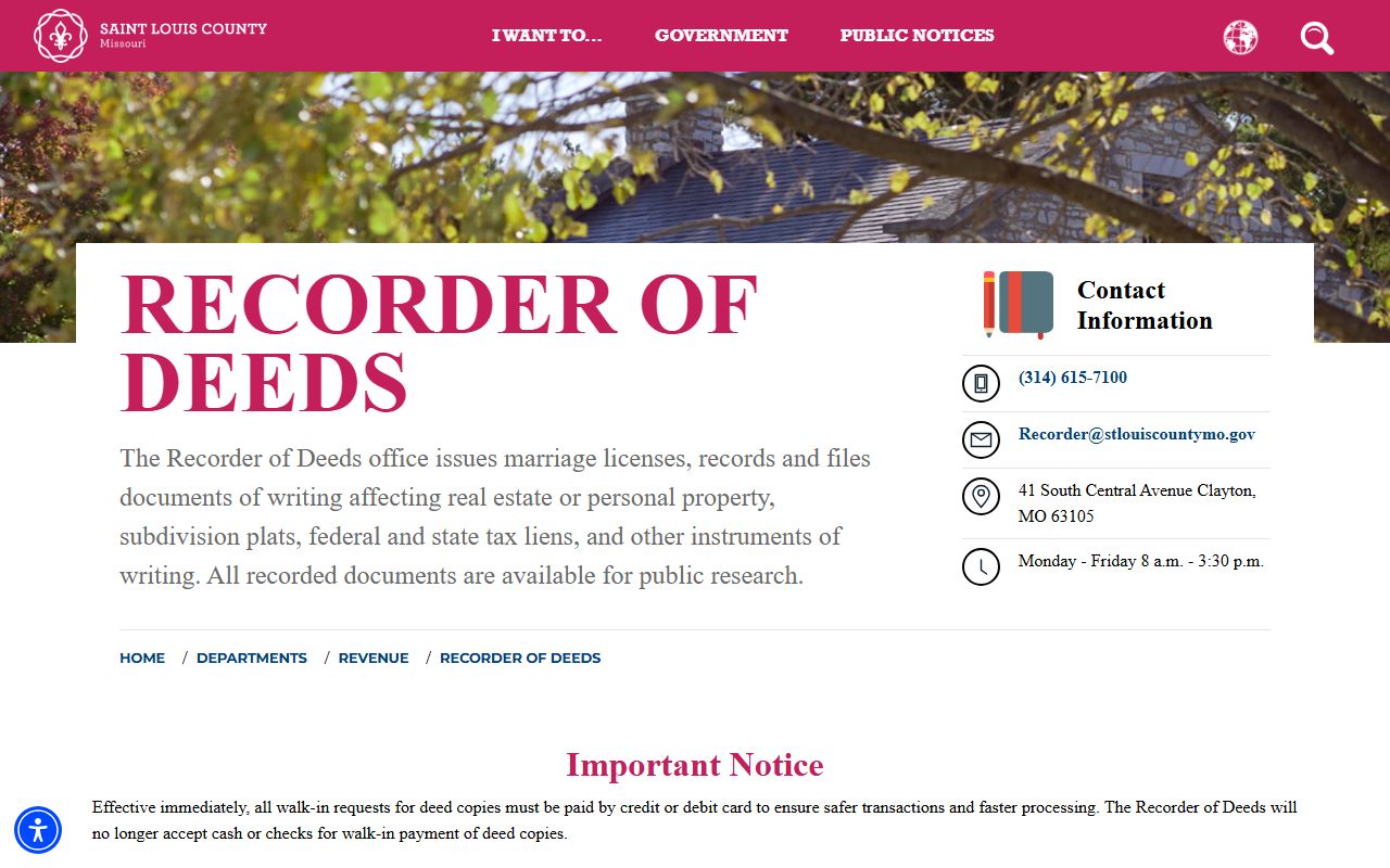 St. Louis County Recorder of Deeds office for marriage records